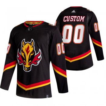 Calgary Flames Custom Black Men's Adidas 2020-21 Reverse Retro Alternate NHL Jersey