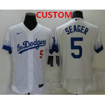 Men's Los Angeles Dodgers Custom White 2021 City Connect Flex Base Stitched Jersey