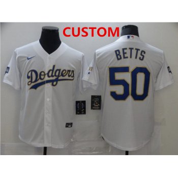 Men's Los Angeles Dodgers Custom White Gold Championship Stitched MLB Cool Base Nike Jersey
