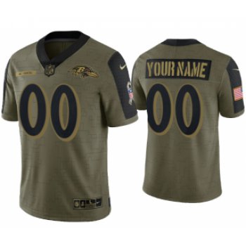 Men's Olive Baltimore Ravens ACTIVE PLAYER Custom 2021 Salute To Service Limited Stitched Jersey