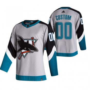 San Jose Sharks Custom Grey Men's Adidas 2020-21 Reverse Retro Alternate NHL Jersey