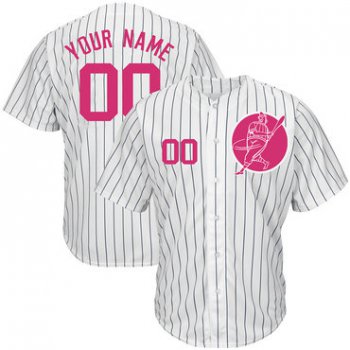 Yankees White Men's Customized Pink Logo Cool Base New Design Jersey