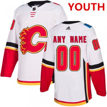 Youth Adidas Calgary Flames White Away Authentic Customized NHL Jersey