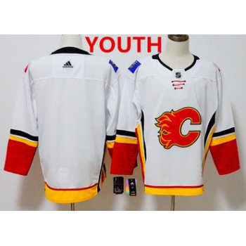 Custom Youth Adidas Calgary Flames White Home 2017-2018 Hockey Stitched NHL Jersey