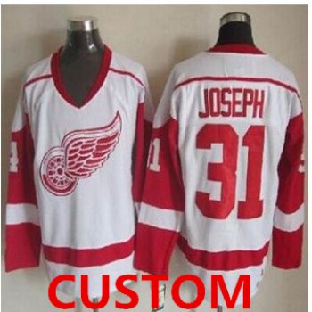 Custom Detroit Red Wings White CCM Throwback Stitched NHL Jersey