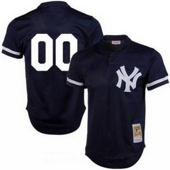 Men's New York Yankees Navy Blue Mesh Batting Practice Throwback Majestic Cooperstown Collection Custom Baseball Jersey