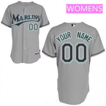 Women's Florida Marlins Gray Road Majestic Old Cool Base Custom Baseball Jersey
