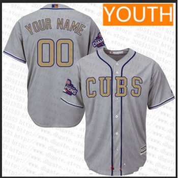 Youth Chicago Cubs Gray 2016 World Series Champions Patch Gold Program Majestic 2017 Cool Base Custom Baseball Jersey