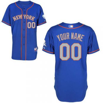 Men's New York Mets Customized Blue With Gray Jersey With 2015 Mr. Met Patch