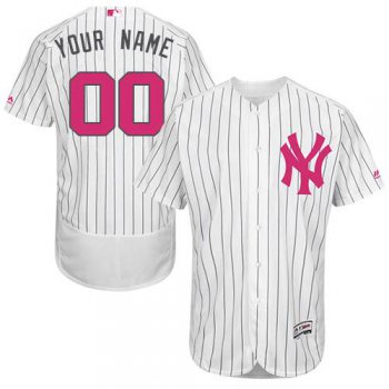 Mens New York Yankees 2016 Mothers Day Fashion White Customized Flexbase Majestic MLB Collection Jersey