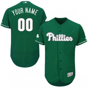 Mens Philadelphia Phillies Green Celtic Customized Flexbase Majestic MLB Collection Jersey