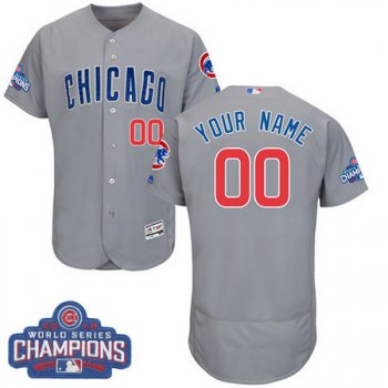 Men's Chicago Cubs Custom Gray Road Majestic Flex Base 2016 World Series Champions Authentic Collection MLB Jersey
