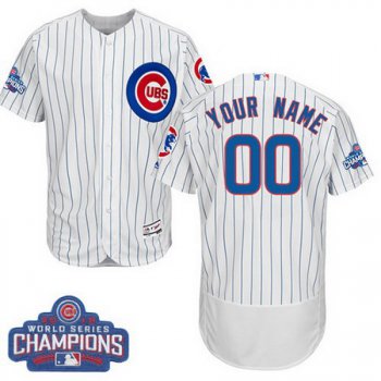 Men's Chicago Cubs Custom White Home Majestic Flex Base 2016 World Series Champions Authentic Collection MLB Jersey