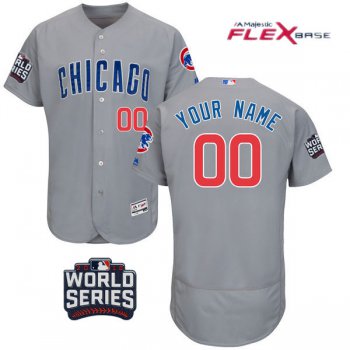 Men's Custom Chicago Cubs Customized Gray Road 2016 World Series Patch Stitched MLB Majestic Flex Base Jersey