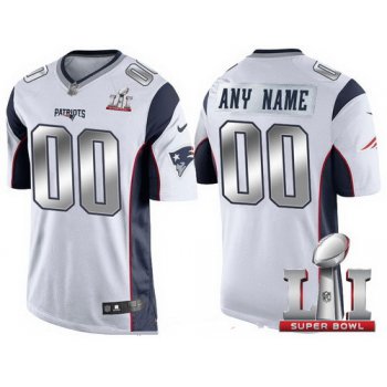 Youth New England Patriots White Steel Silver 2017 Super Bowl LI NFL Nike Custom Limited Jersey