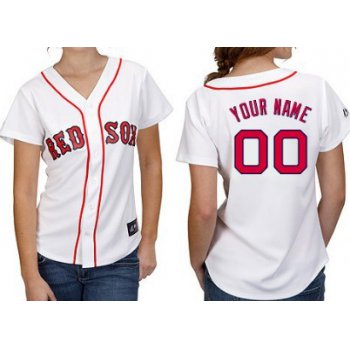 Women's Boston Red Sox Customized White With Red Jersey