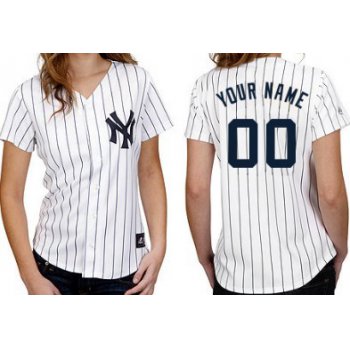 Women's New York Yankees Customized White With Navy Blue Pinstripe Jersey