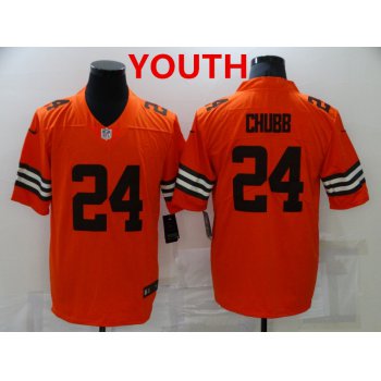 Youth Cleveland Browns #24 Nick Chubb orange 2021 inverted legend stitched nike limited Jersey