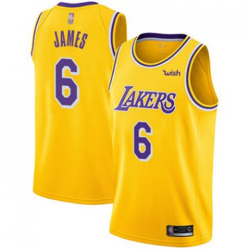 Youth Lakers #6 LeBron James Gold Basketball Swingman Icon Edition Jersey