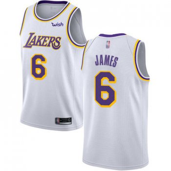 Youth Lakers #6 LeBron James White Basketball Swingman Association Edition Jersey