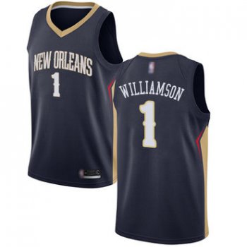 Youth Pelicans #1 Zion Williamson Navy Basketball Swingman Icon Edition Jersey
