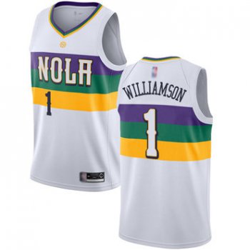 Youth Pelicans #1 Zion Williamson White Basketball Swingman City Edition 2018-19 Jersey