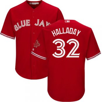 Blue Jays #32 Roy Halladay Red Cool Base Canada Day Stitched Youth Baseball Jersey