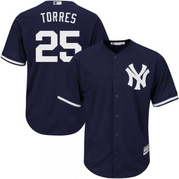 Yankees #25 Gleyber Torres Navy blue Cool Base Stitched Youth Baseball Jersey