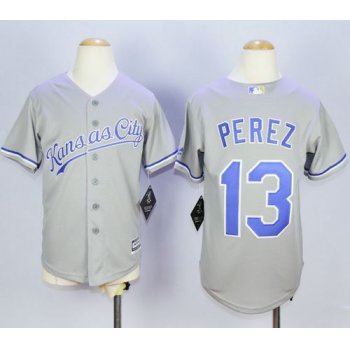 Royals #13 Salvador Perez Grey Cool Base Stitched Youth Baseball Jersey