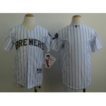Brewers Blank White(blue stripe) Cool Base Stitched Youth Baseball Jersey