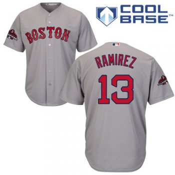 Red Sox #13 Hanley Ramirez Grey Cool Base 2018 World Series Champions Stitched Youth Baseball Jersey