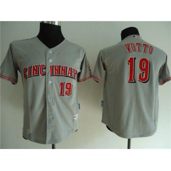 Reds #19 Joey Votto Grey Cool Base Stitched Youth Baseball Jersey
