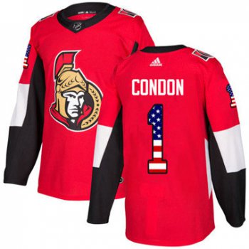 Kid Adidas Senators 1 Mike Condon Red Home Authentic USA Flag Stitched NHL Jersey