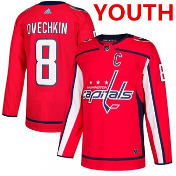 Youth Adidas Capitals #8 Alex Ovechkin Red Home Authentic Stitched NHL Jersey
