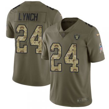Youth Nike Oakland Raiders 24 Marshawn Lynch Olive Camo Stitched NFL Limited 2017 Salute to Service Jersey