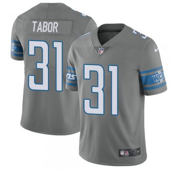 Kids Nike Lions 31 Teez Tabor Gray Stitched NFL Limited Rush Jersey