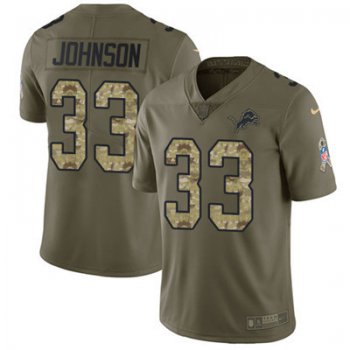 Nike Lions #33 Kerryon Johnson Olive Camo Youth Stitched NFL Limited 2017 Salute to Service Jersey