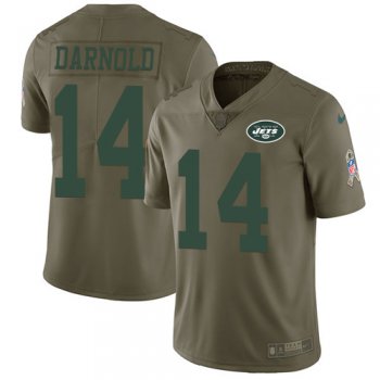 Nike Jets #14 Sam Darnold Olive Youth Stitched NFL Limited 2017 Salute to Service Jersey