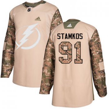 Adidas Tampa Bay Lightning #91 Steven Stamkos Camo Authentic 2017 Veterans Day Stitched Youth NHL Jersey