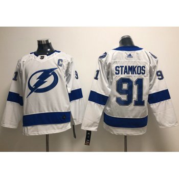 Adidas Tampa Bay Lightning #91 Steven Stamkos White Road Authentic Stitched Youth NHL Jersey