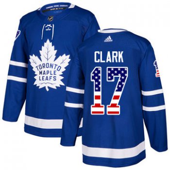 Adidas Toronto Maple Leafs #17 Wendel Clark Blue Home Authentic USA Flag Stitched Youth NHL Jersey