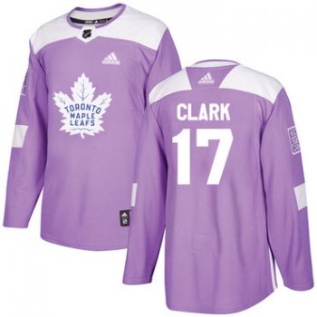 Adidas Toronto Maple Leafs #17 Wendel Clark Purple Authentic Fights Cancer Stitched Youth NHL Jersey