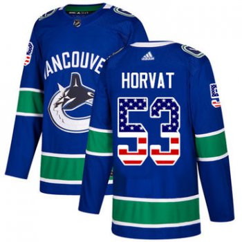 Adidas Vancouver Canucks #53 Bo Horvat Blue Home Authentic USA Flag Youth Stitched NHL Jersey