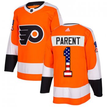 Adidas Philadelphia Flyers #1 Bernie Parent Orange Home Authentic USA Flag Stitched Youth NHL Jersey