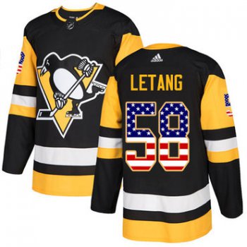 Adidas Pittsburgh Penguins #58 Kris Letang Black Home Authentic USA Flag Stitched Youth NHL Jersey