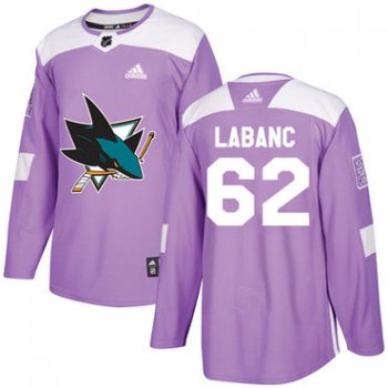 Adidas San Jose Sharks #62 Kevin Labanc Purple Authentic Fights Cancer Stitched Youth NHL Jersey