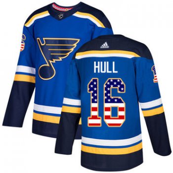 Adidas St. Louis Blues #16 Brett Hull Blue Home Authentic USA Flag Stitched Youth NHL Jersey