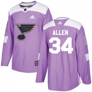 Adidas St. Louis Blues #34 Jake Allen Purple Authentic Fights Cancer Stitched Youth NHL Jersey