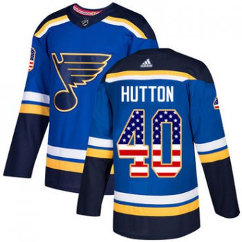 Adidas St. Louis Blues #40 Carter Hutton Blue Home Authentic USA Flag Stitched Youth NHL Jersey