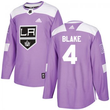 Adidas Los Angeles Kings #4 Rob Blake Purple Authentic Fights Cancer Stitched Youth NHL Jersey